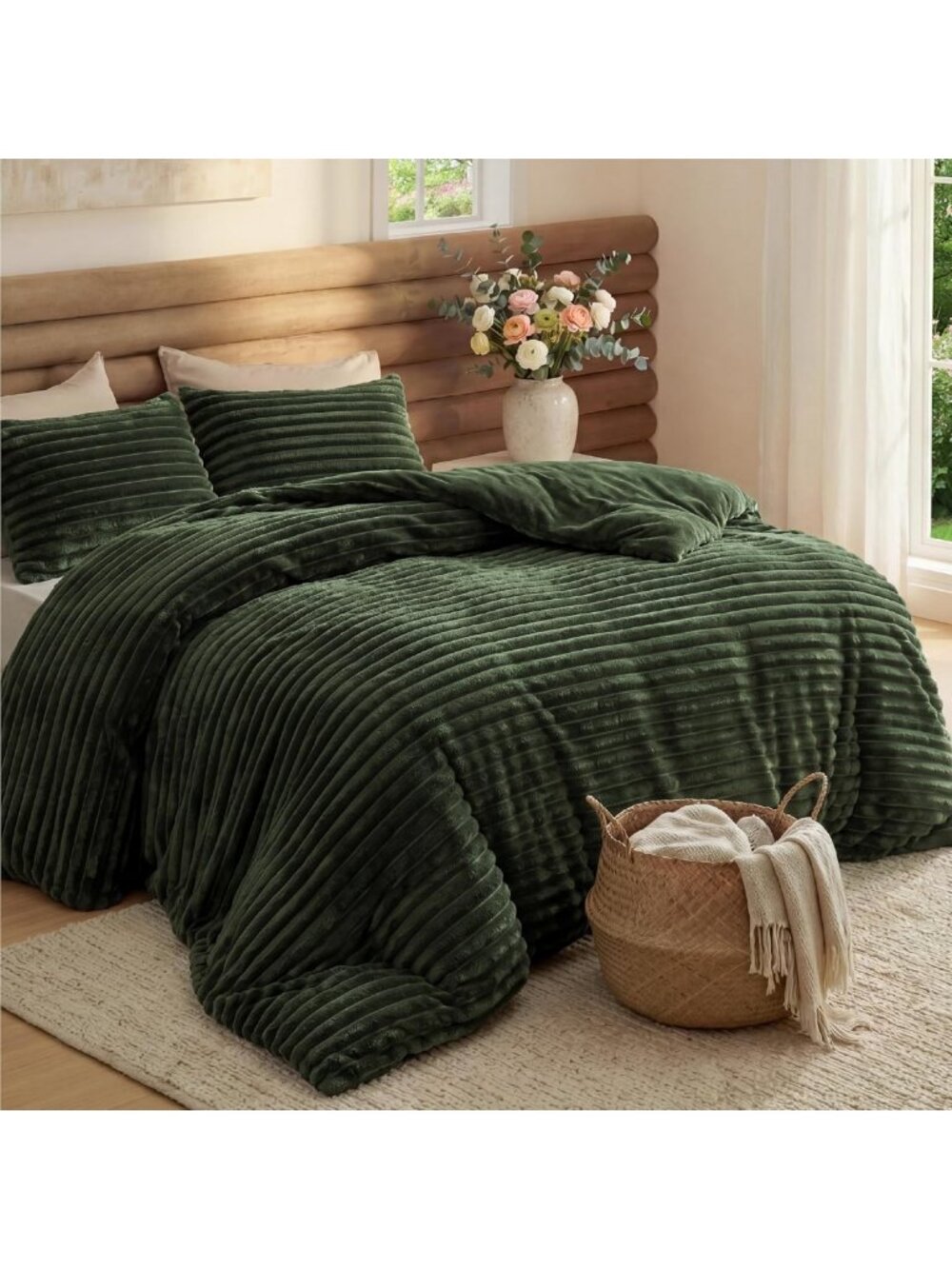 Cozy Olive Green Twin/Twin XL Fluffy Comforter Set | Soft Fleece Bedding